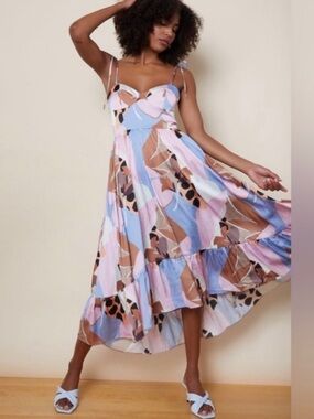 Hutch Arielle satin abstract floral midi dress
